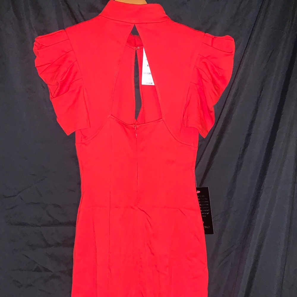 ❣️ FINAL SALE 🤍 Red Bebe Pleated Sleeve Keyhole Mini Dress ♥️ NWT